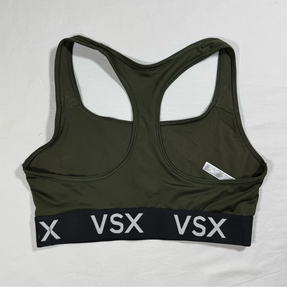 Victoria's Secret VSX Sport Racerback Sports Bra Olive Green Logo Band Medium - Picture 3 of 8